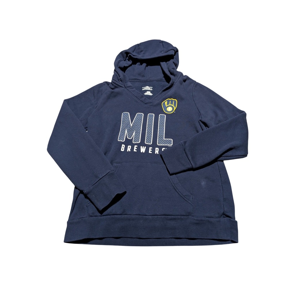 MLB Genuine Merchandise Milwaukee Brewers Navy‎ Blue Hoodie MIL Graphic Mens M